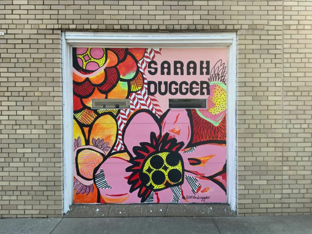 logo mural, signage, art studio, Sarah Dugger, art mural, small mural, floral, graphic, Dover Ohio