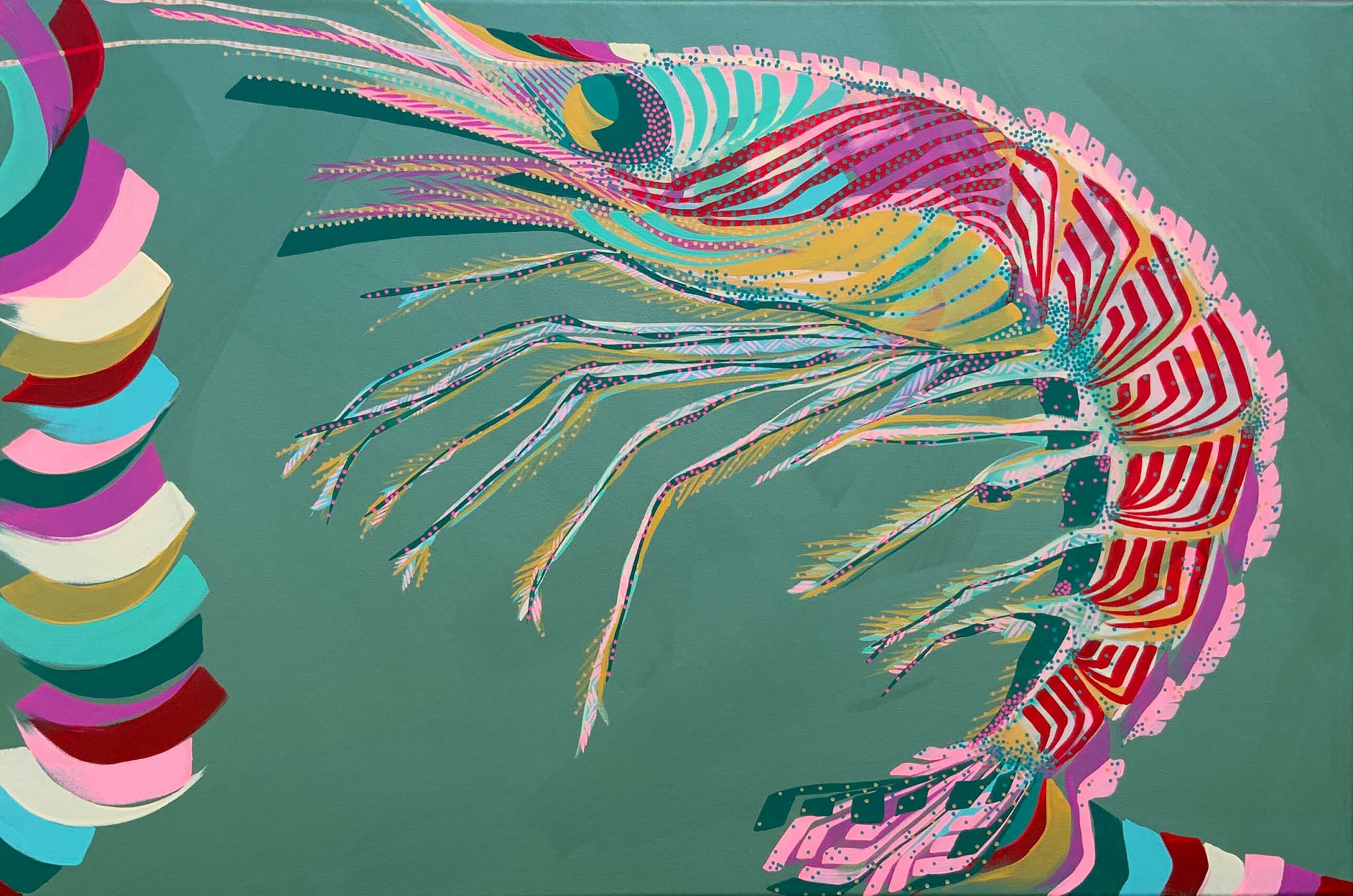 Contemporary take on a shrimp painting.